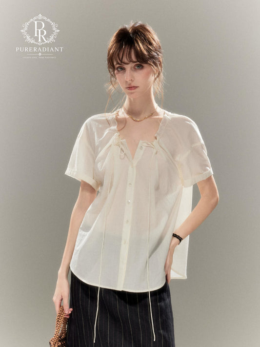 Petal Veil Gathered French Blouse