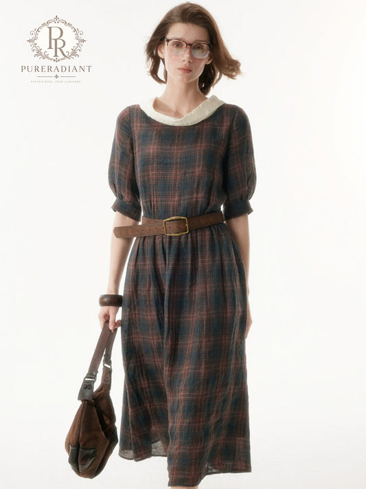Belle Époque Linen Plaid Dress