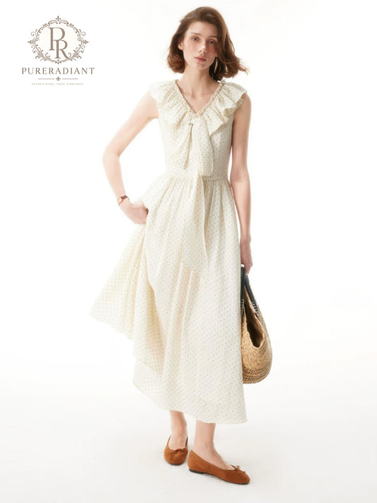Noir Polka Ribbon Midi Dress