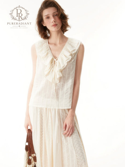 Celeste Lace-Collar Jacquard Sleeveless Blouse