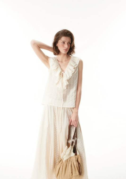 Celeste Lace-Collar Jacquard Sleeveless Blouse
