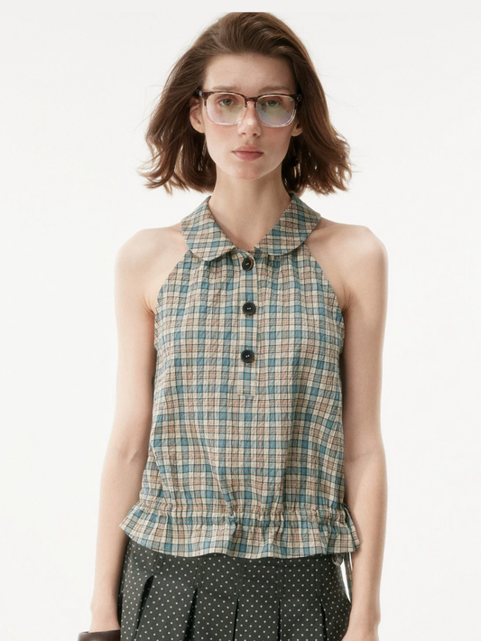 Cambridge Plaid Halter Waistcoat Top