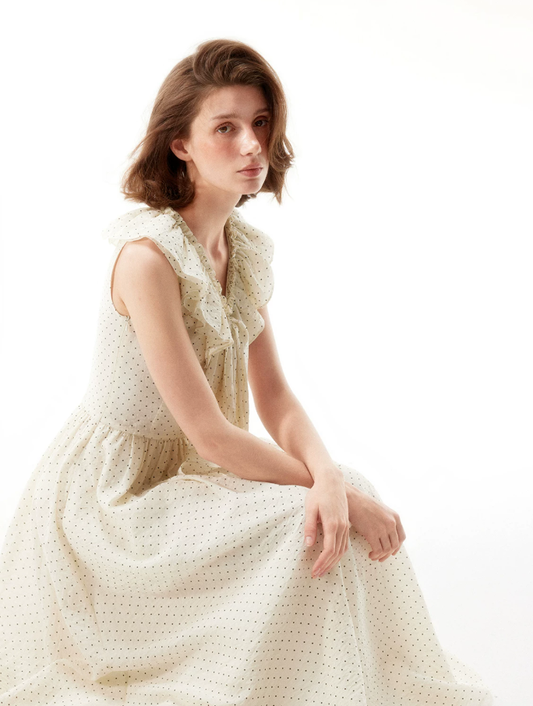 Noir Polka Ribbon Midi Dress