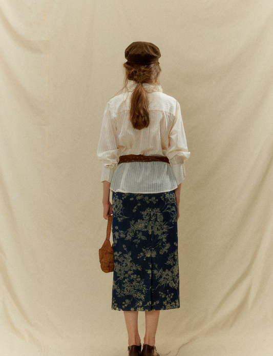 Ruffle Crest Petal-Collar Stripe Shirt