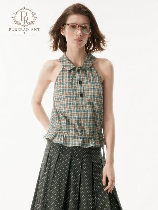 Cambridge Plaid Halter Waistcoat Top