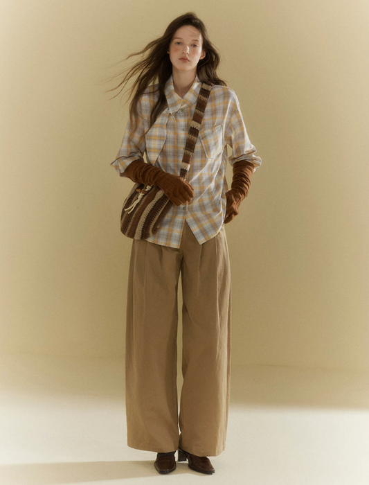 Misty Check Ribbon-Tie Blouse
